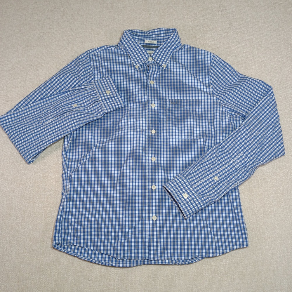 Abercrombie & Fitch Muscle Fit Men L Gingham Button Down Shirt Blue White Preppy